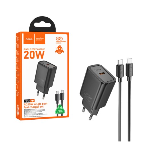 Hoco Adapter N60 Gentle PD20W Type-C to Type-C 1M Black